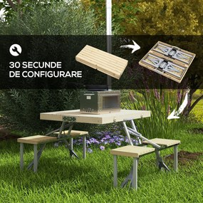 Outsunny Set Picnic Pliabil cu Masa, Scaune, Loc pentru Umbrelă, Cadru Aluminiu, Ideal pentru Camping, Terasă, Gri | Aosom Romania