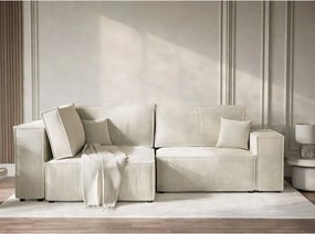 Colțar crem extensibil/cu spațiu de depozitare cu tapițerie din chenille (cu colț pe partea stângă/în formă de ”L”) Tonga – Maison de Rêve