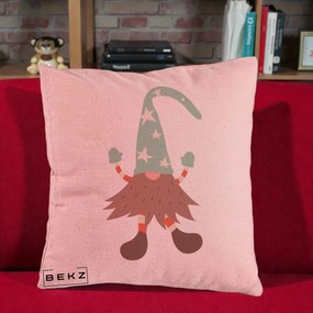 Perna Decorativa Pitic Gnom Nordic cu Cadou Menta, 40x40 cm, Roz, Husa Detasabila, Perna Inclusa, BEKZ®