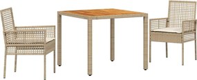 vidaXL Set de masă pentru grădină 3 pcs Bej poliratan