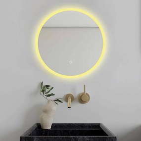 Oglindă LED Rotundă (Diametru 50 cm), 3 Moduri Iluminare (Lumină Rece, Naturală, Caldă), Intensitate Reglabilă, Ramă Luminosă, Control Tactil (Touch)