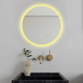 Oglindă LED Rotundă (Diametru 50 cm), 3 Moduri Iluminare (Lumină Rece, Naturală, Caldă), Intensitate Reglabilă, Ramă Luminosă, Control Tactil (Touch)