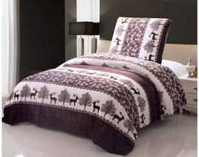 2x lenjerie de pat din microplus CHRISTMAS RENEER maro + cearsaf din microplus SOFT 180x200 cm alb