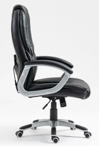 RESIGILAT- Scaun directorial cu Masaj si Incalzire, 8 puncte de masaj vibrator, telecomanda, piele ecologica, Negru