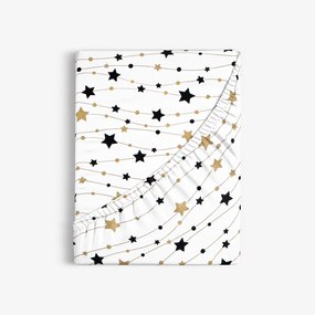 Goldea cearceaf de pat bumbac 100% cu elastic - steluțe aurii și negre pe alb 140 x 200 cm