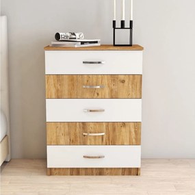 Comoda 616TNM1509, stejar/alb, PAL melaminat, 72x45x98 cm