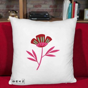 Perna Decorativa Floare Macul Roz-Rosu Grafic, 40x40 cm, Alb Pufos, Husa Detasabila, Perna Inclusa, BEKZ®