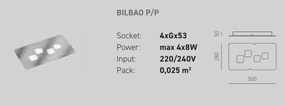 Plafoniera moderna BILBAO 50x28cm, alb, gri sau argintiu