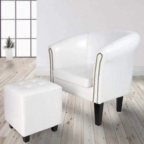 MIADOMODO Fotoliu Chesterfield cu taburet - alb