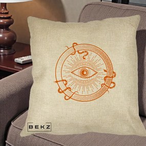 Perna Personalizata Ochiul Providentei Mistic Orange, 40x40 cm, Crem, Husa Detasabila, Perna Inclusa, BEKZ®