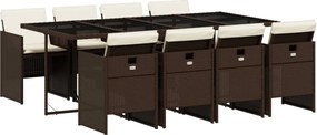 vidaXL Set mobilier de grădină cu perne, 9 piese, maro, poliratan