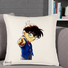 Perna Personalizata Detective Conan Conan Arata, 40x40 cm, Crem Reliefat, Husa Detasabila, Perna Inclusa, BEKZ®