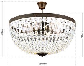Lustră de cristal pe tijă Orion DL 7-542/6 ARILA 6xE27/60W/230V d. 60 cm maro/patină