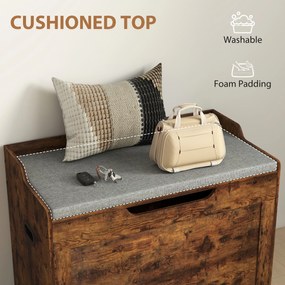 HOMCOM Bancă de Depozitare de 103L Multifuncțională, nuanță de Lemn cu Pernă din Țesătură Gri, 75x40x56 cm | Aosom Romania