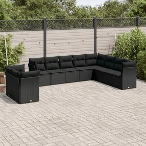 vidaXL Set canapele de grădină cu perne, 10 piese, negru, poliratan