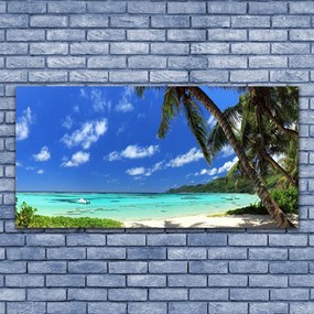 Tablou pe sticla Palm Sea peisaj copac Albastru Verde Maro