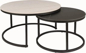 Set 2 masute cafea FERRANTE B, alb/negru, ceramica/metal