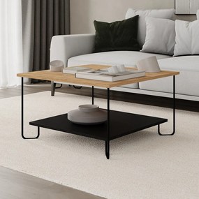Măsuță de cafea neagră/în culoare naturală cu blat cu aspect de lemn de stejar 80x80 cm Tonka – Marckeric