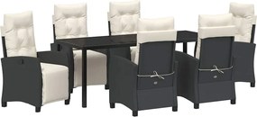 vidaXL Set de masă pentru grădină cu pernă 7 pcs Negru poliratan