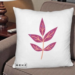 Perna Decorativa Ramura Botanica Mov, 40x40 cm, Alb Pufos, Husa Detasabila, Perna Inclusa, BEKZ®