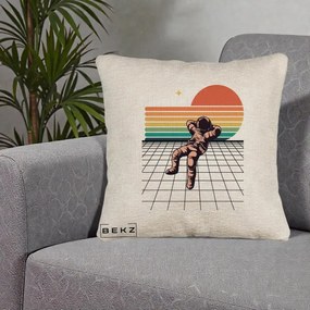 Perna Decorativa Astronaut Retro Space, 40x40 cm, Bej Canapea, Husa Detasabila, Perna Inclusa, BEKZ®