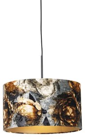 Lampă modernă suspendată neagră cu abajur floral 35 cm - Combi