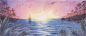 Tablou - Apus de soare deasupra apei, aquarelă (120x50 cm)