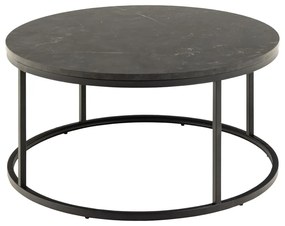 Măsuță de cafea neagră rotundă cu blat cu aspect de marmură ø 80 cm Spiro – Actona