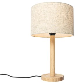 Lampă de masă rustică din lemn cu abajur din in bej 25 cm - Mels