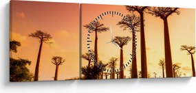 Tablou - Apus de soare pe Aleea Baobabilor (cu ceas) (90x30 cm)