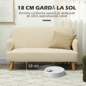 HOMCOM Canapea Modernă Scandinavă, Canapea cu 2 Locuri, Brațe, și Picioare din Lemn, 140x74x79 cm, Alb Crem | Aosom Romania