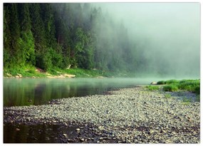 Tablou pe sticlă - Râu lângă pădure (70x50 cm)