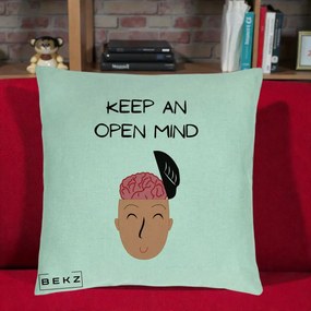 Perna Decorativa Keep An Open Mind, 40x40 cm, Verde Menta, Husa Detasabila, Perna Inclusa, BEKZ®