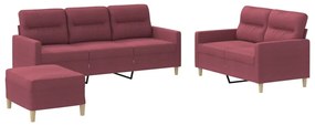 3201614 vidaXL Set canapea cu perne, 3 piese, roșu vin, material textil
