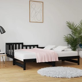 vidaXL Pat de zi extensibil negru 2x(80x200) cm lemn masiv de pin