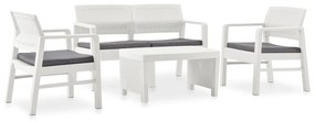 Set mobilier de gradina cu perne, 4 piese, alb, plastic Alb, 4