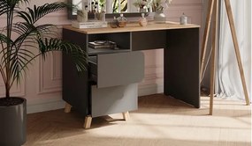 BIA12 - Birou 110 cm, masa de calculator office - Alb / Antracit - Culoarea Stejar