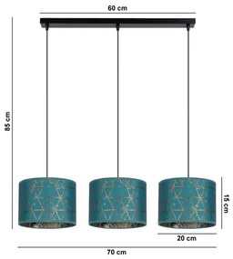 Lustră pe cablu REZO 3xE27/60W/230V turcoaz