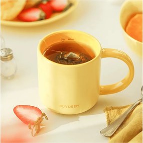 Ceasca ceramica pentru ceai si cafea Buydeem CD1018-MY, 350 ml, Fund plat, Scala de masurare interna, Ceramica pentru temperaturi inalte, Galben
