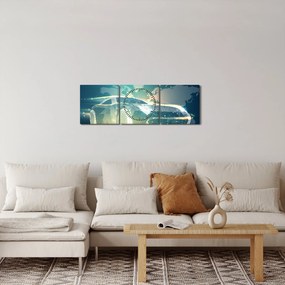 Tablou - Mașină din forme geometrice (cu ceas) (90x30 cm)