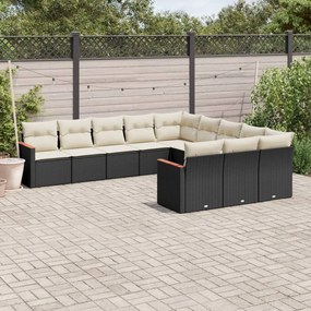 vidaXL Set canapele de grădină cu perne, 11 piese, negru, poliratan