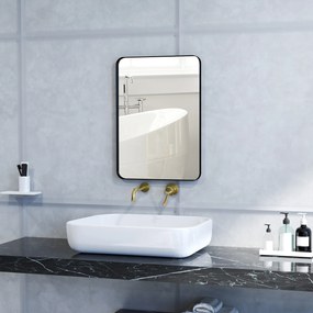 HOMCOM Oglindă de perete oglindă de baie rectangulară cu ramă din aliaj de aluminiu negru pentru dormitor, sufragerie 50 x 70 cm | Aosom Romania
