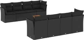 vidaXL Set mobilier de grădină cu perne, 9 piese, negru, poliratan