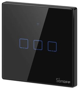 Intrerupator triplu smart, sticla securizata neagra, montaj in doza, compatibil Alexa si Google Assistant, Sonoff