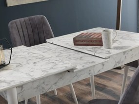 Set masa extensibila cu 6 scaune tapitate Homs cargold 250-30050 bejmarmurat-mustar,170 x 80 cm