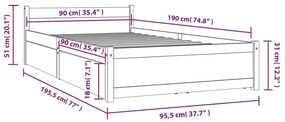 Cadru de pat cu sertare Single 3FT, 90x190 cm Maro, 90 x 190 cm