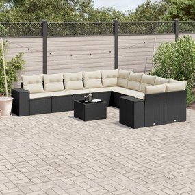 vidaXL Set canapele de grădină cu perne, 11 piese, negru, poliratan