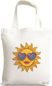 Sacosa de Panza pentru Cumparaturi, Geanta Tote, model Sun faces 8 38 x 34.5 cm, Alba, BEKZ®