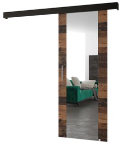 Uși culisante 90 cm Sharlene II (lemn old style + negru mat + argintiu) (cu oglindă). 1043679