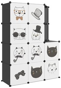 Dulap de depozitare cub pentru copii, 10 cuburi, negru, PP 110 x 46.5 x 144 cm, Negru, 1, Negru, 110 x 46.5 x 144 cm